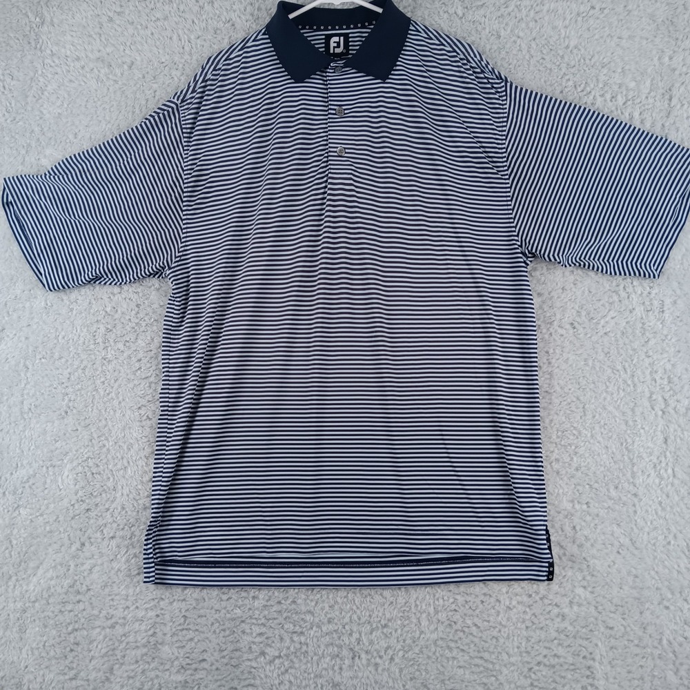 FootJoy Mens ProDry‎ Striped Golf Polo Shirt Navy Blue White Large FJ Logo